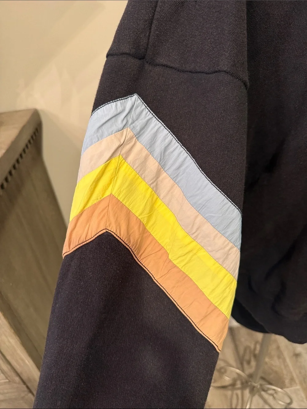Free People Crewneck Sweater with Colorblock Sleeve Stripes